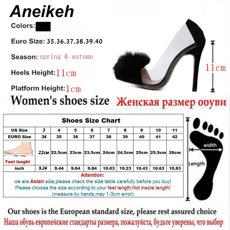 Aneikeh Clear PVC Transparent Pumps Slip-On Thin Heel High Heels Point Toes Womens Party Shoes Nightclub Pumps Black Size 35-40