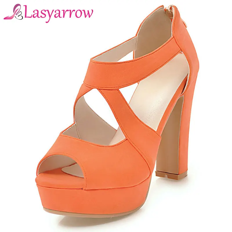 Lasyarrow Brand Shoes Woman Thick High Heels Sandalias Rome Gladiator Shoes Woman Peep Toe Summer Sandals Shoes Ladies RM469