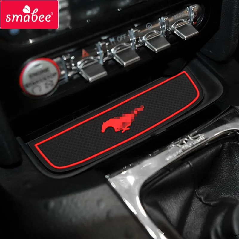 Smabee Gate Slot Mats for Mustang 2015-2018 Interior Accessories Door Pad Cup Holder Dust Mat Non-Slip Car Sticker Left Rudder