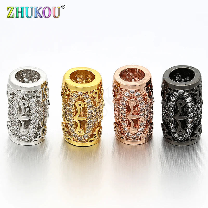 8.5*14.5mm Handmade Brass Cubic Zirconia Large Hole Cylindrical Spacer Beads DIY Jewelry Findings, Model: VZ51