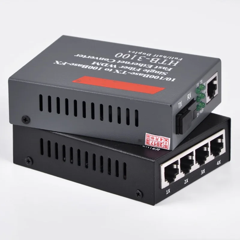 1 Pair Optical Fiber Media Converter 10/100M 4 RJ45 1 SC Singlemode Single Fiber and 10/100M 1 RJ45 1 SC Singlemode Single Fiber