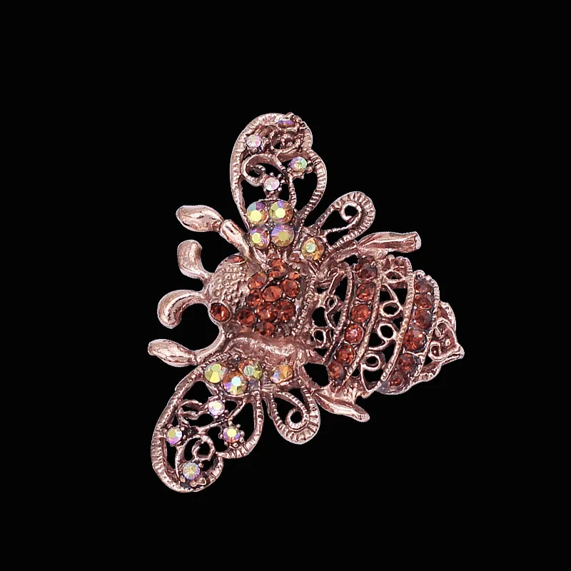 Vintage Red Bronze Plated Bee Brooch Rhinestone Crystal Pins With Yellow AB Color Stones Hot Sale Jewelry 2018 Item NO.: BH7036