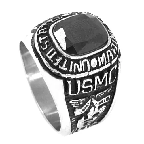 Black Zircon UNITED STATES MARINE CORPS USMC Ring Stainless Steel USA Military Motor Biker Men Jewelry Wholesale SWR0157