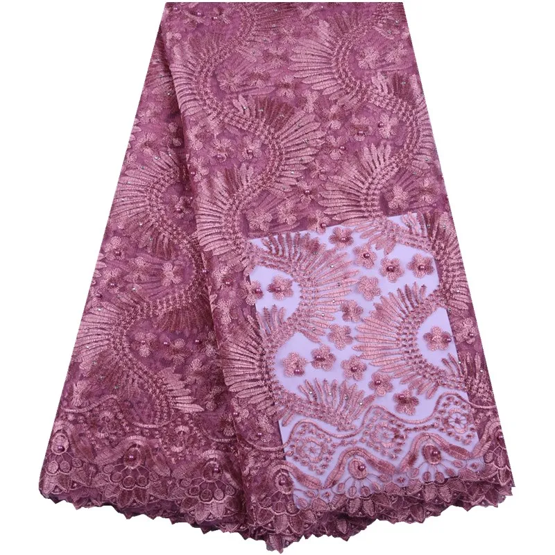 

High Quality Nigerian Lace Fabrics Onion Color French Net Lace Fabric Embroidered African Tulle Mesh Lace Fabric For Dress S1574