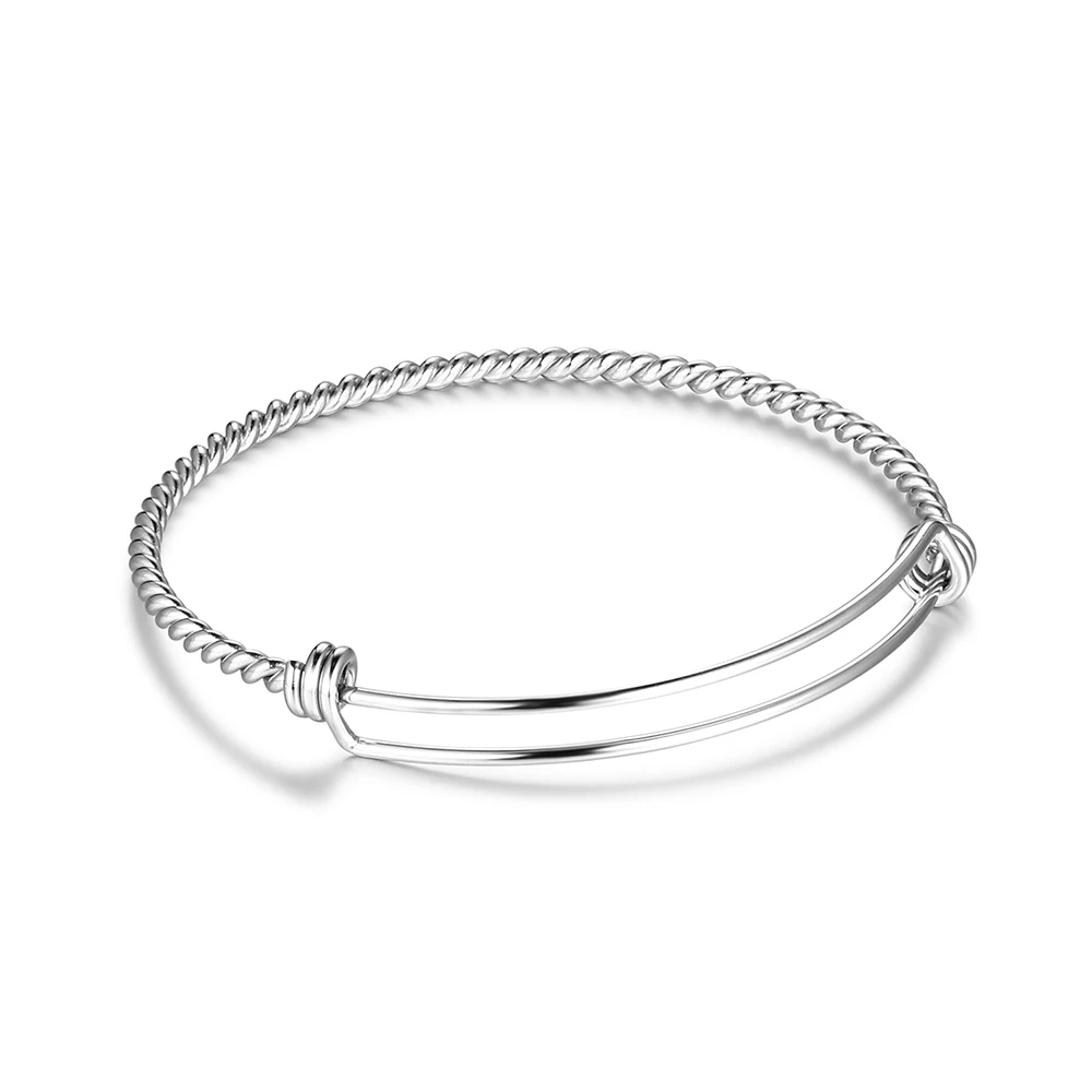 10pcs/lot 3mm Thick Stainless Steel 3D Twist Bangle & Bracelet 60mm 65mm Push-Pull Bracelet Cuff Wrist Bangle for Making Jewelry