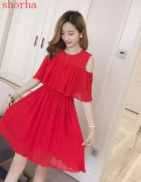 

The 2018 summer new lactation Korean temperament slim Strapless Chiffon pleated Ruffle Dress maternity nursing