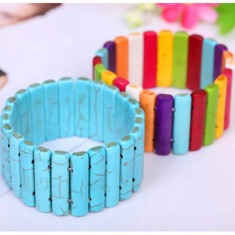 New Fashion Turquoise Stone Bracelets For Women Bracelet Handmade Elastic Bangles Jewelry Female Valentine\'s Trinket Party Gift