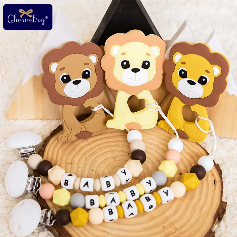 

Silicone Lion King Case Pacifier Chain Nipple Personalized Name Pacifier Clips Silicone Beads Holder Chain Baby Teether For Kids