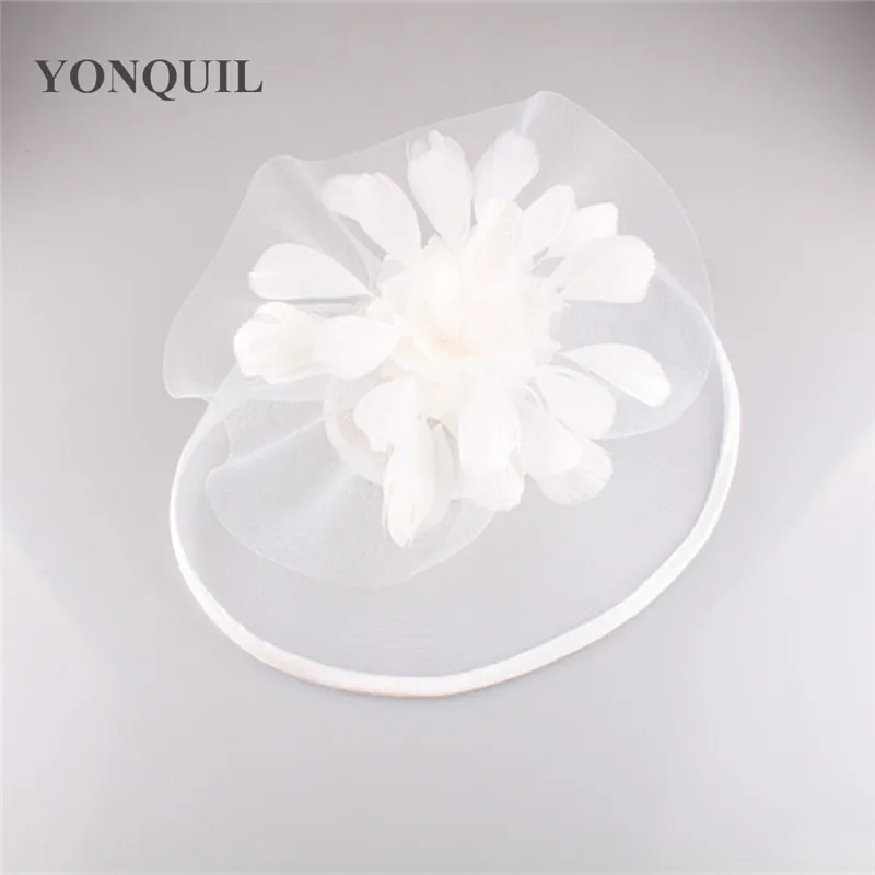 Tocado de flores y plumas para el cabello, pinzas para el pelo, sombrero grande de crinolina para fiesta, accesorios para el cabello de iglesia y boda, SYF110, nueva moda