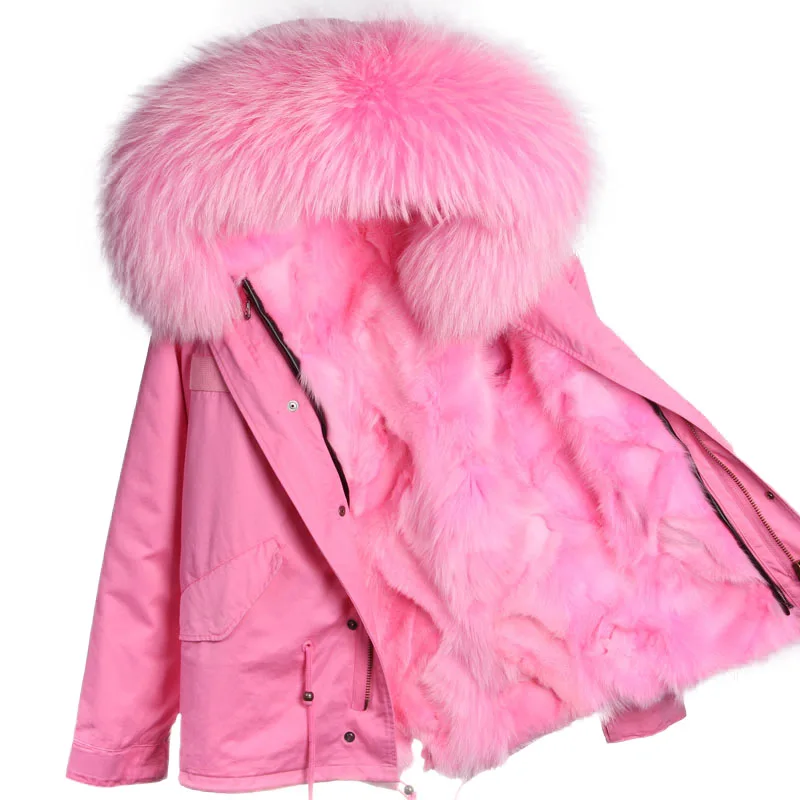 

2022 new Fashion Women thick warm winter jacket real Fox fur lined with Raccoon fur collar winter Luxurious fur jacket