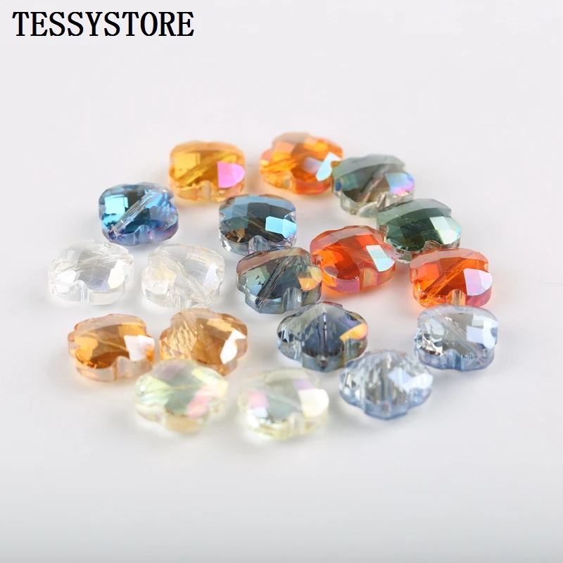 20pcs 10mm Four-leaf Clover Shape Color Faceted Crystal Beads Loose Spacer Glass Beads For Jewelry Making Bracelet Accessories