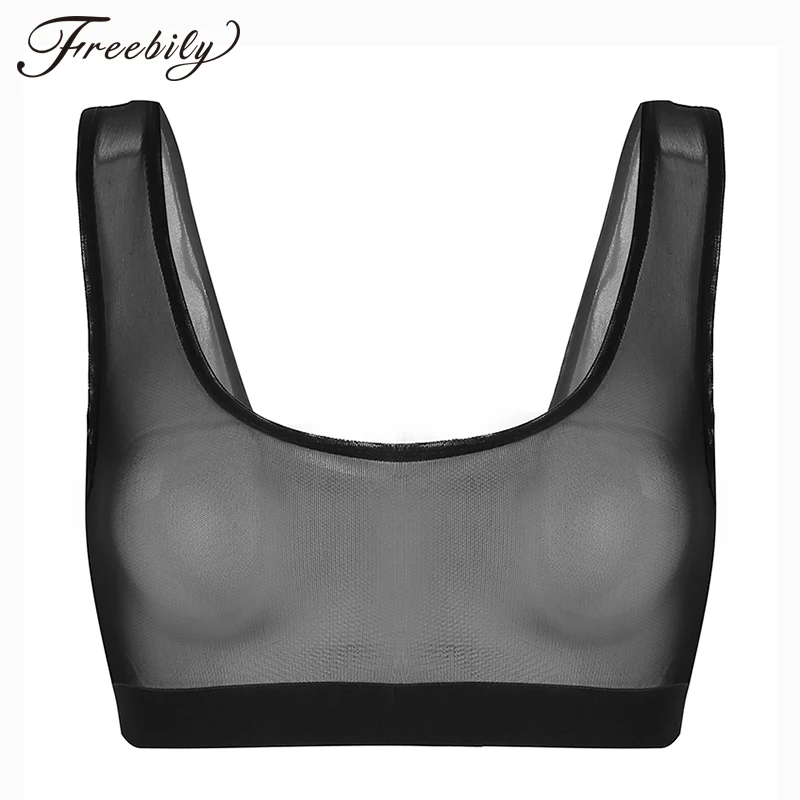 Haut Femme Tank Top Women Sexy Bralette Top Workout Bustier Crop Tops Fashion Ladies Black Mesh Fitness Tight Halter Top Shirt