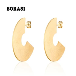 BORASI Punk Gold Color Geometic Big Fan Cute Dangle Earrings For Women Earings Stainless Steel Trendy Girls Earings Wedding Gift