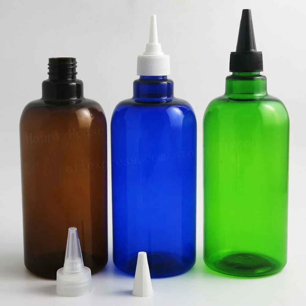 12 x 500ml Blue Green Amber Shampoo PET Plastic Bottles with Spout Caps 500cc Empty Cream Skin Care Cosmetic Packaging Container