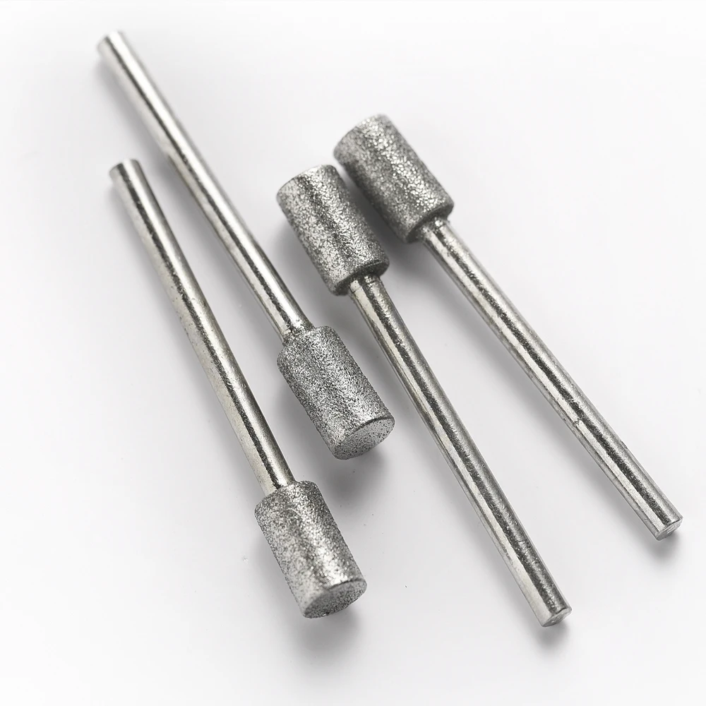 Grit120 3Mm X 3Mm/4/5/6/8/10Mm Silinder Berlian Gerinda Burr Abrasif Bit Poles Gerinda Kepala Terpasang untuk Dremel