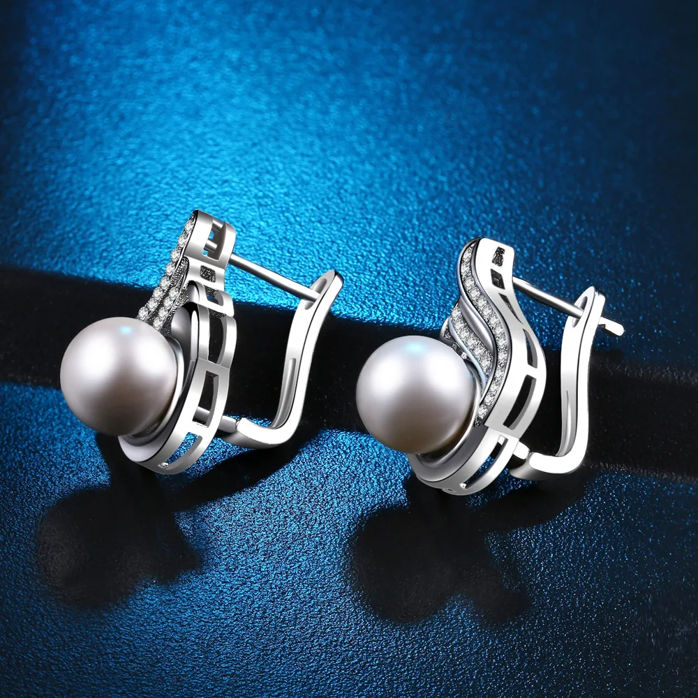 Trendy Natural Glossy Freshwater Pearl Stud Earrings For Women 925 Silver Needle Elegant Fine Jewelry Brincos Wedding Earrings