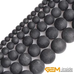 Natural Black Tourmaline Frost Matte Unpolished Round Spacer Loose Beads For Jewelry Making Strand 15