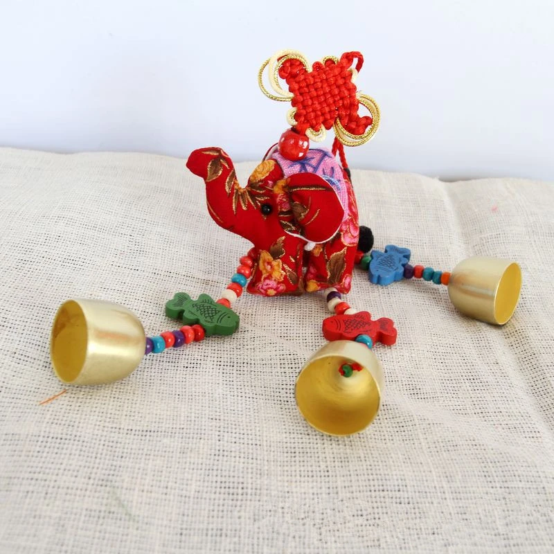 New Thailand Style Hang Decorations Floral Cloth Elephant Key Chain Colorful Woolen Balls Wood Beaded Pendant Minority Jewelry