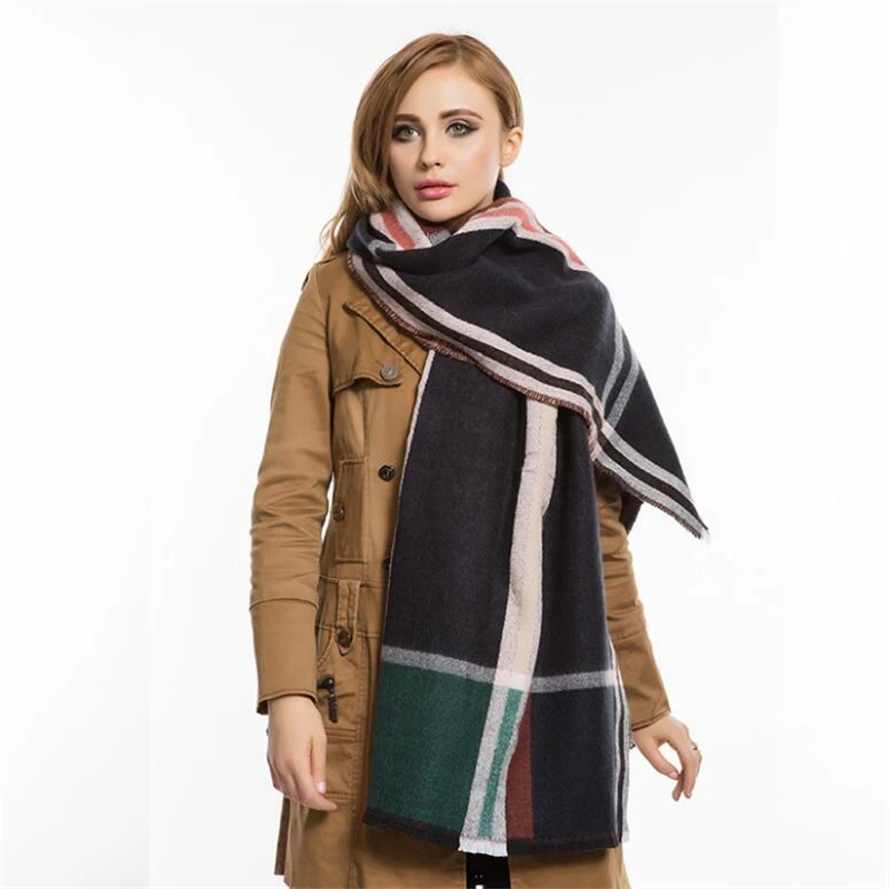 

IANLAN New Plaid Contrast Color Scarves Dual Use Women Faux Cashmere Scarf Shawl Thickening Wrap Casual Winter Mufflers IL00122