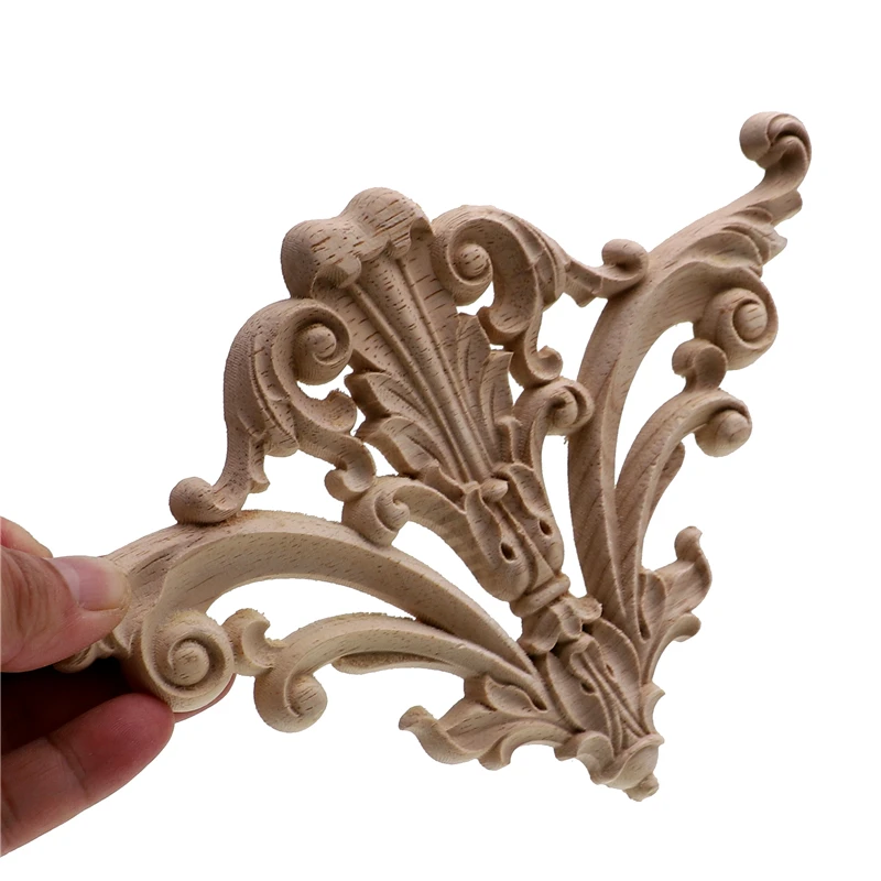 New Flower Wood Carving Natural Appliques For Furniture Cabinet Unpainted Wooden Mouldings Decal Decorative Figurine Home Decor