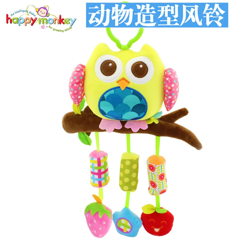 Baby Animal Wind Chimes Rattle Toys Owl Fish Music Bed Pram Crib Stroller Mobile Hanging Stuffed Doll for Infant Educational Toy