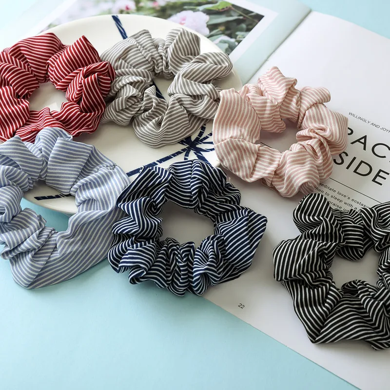 Fashion Girls Women stripe Dot grid Soft Hair Scrunchie Ponytail Grip Loop Holder Stretchy Elastic Hair band Headwear