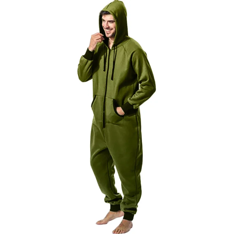 Men Zipper Onesie Autumn Thicken Fleece Hooded Jumpsuit Streetwear Jumpsuit Hoodies Winter One-piece Overalls X9121