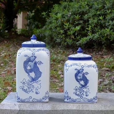 New Chinese ceramic ornaments blue and white decorative jars, portraits, decorations, porcelain furnishings