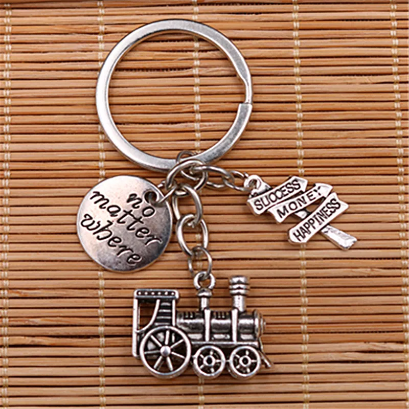 1pc Silver Plated Train No Matter Where Charm Lead To Life's Goals Sign Alloy Pendant DIY Handmade Jewelry Metal Keychain A1539