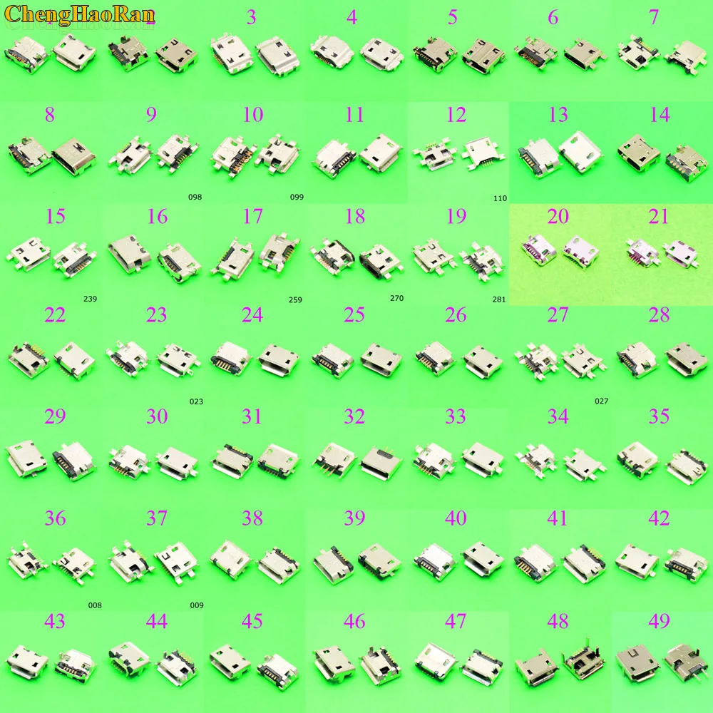 49models Mini Micro USB connector jack Charging port socket power v8 plug For Samsung Lenovo Sony HUAWEI mobile phone tablet
