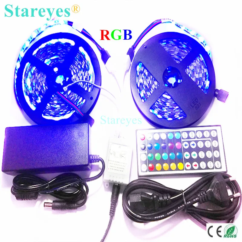 

1 set SMD 5050 60LED/m 10m RGB led Strip tape flashlight led light Non Waterproof RGB strip+44 key IR Remote+6A Power Adapter