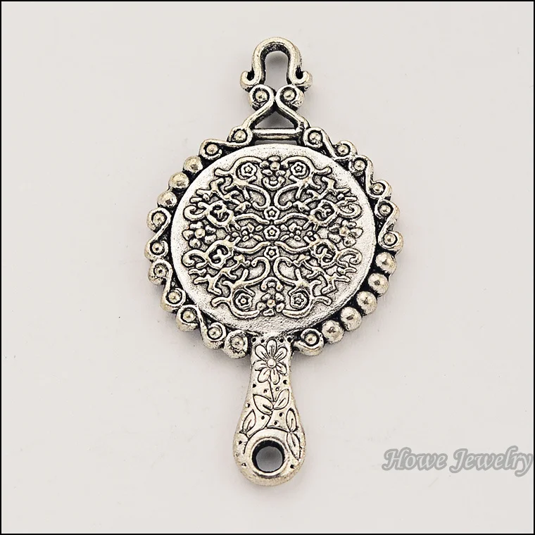 10pcs Charm vintage round  Mirror Pendant Tibetan silver Zinc Alloy Fit  European  Necklace DIY Metal Jewelry Findings