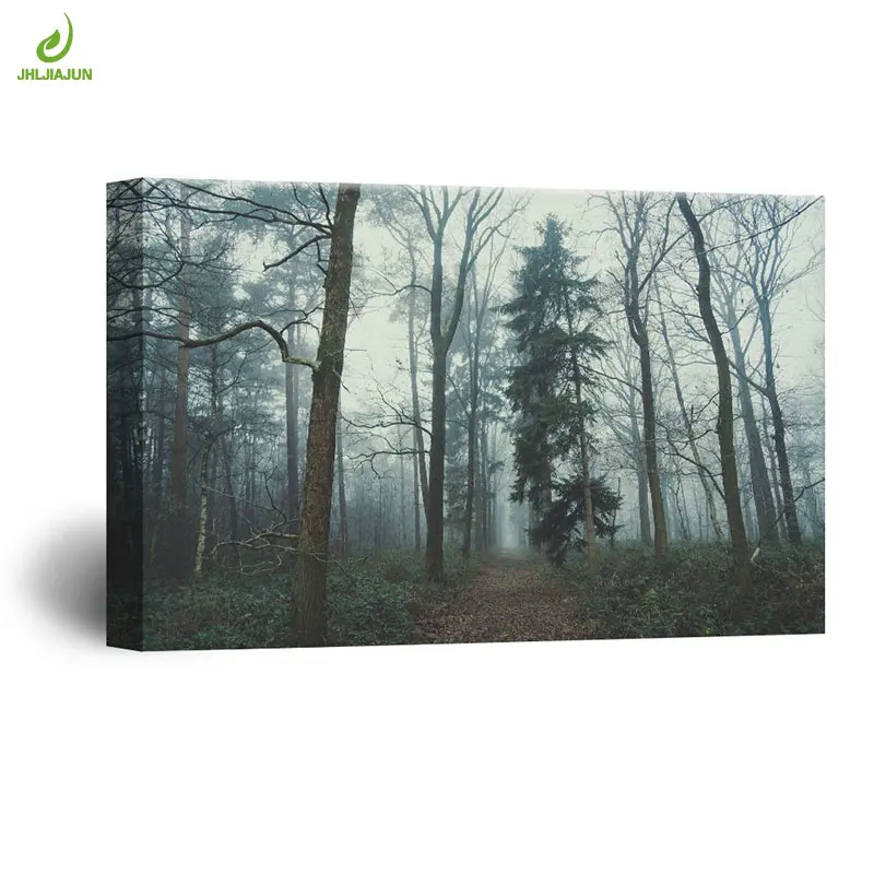 

JHLJIAJUN Foggy Forest Canvas Painting Landscape Natural Wall Art Picture Home Decor Prints And Posters For Living Room Bedroom