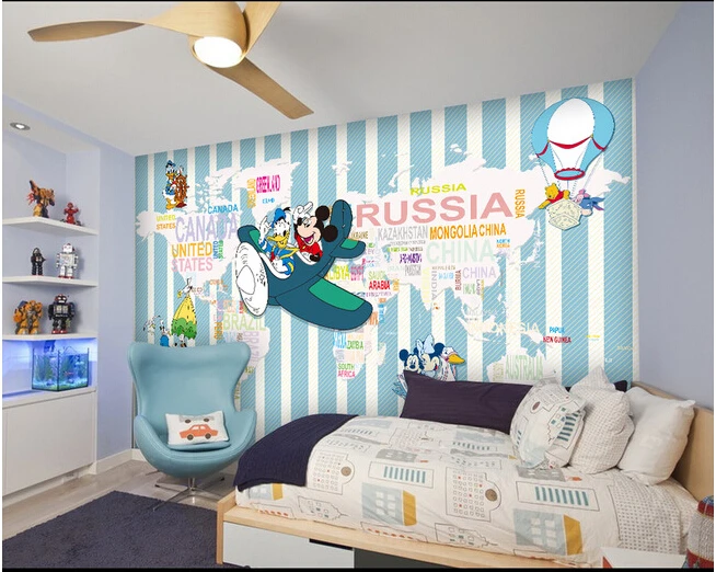 Custom children wallpaper, cartoon mouse world map for children room living room TV wall paper DE parede vinyl which wallpaper