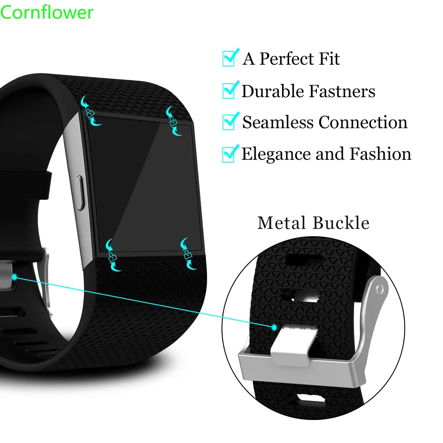 Silicone Accessory Replacement Band for Fitbit Surge, with Metal Buckle Fitness Wristband Strap WatchBand Women Men Large Small