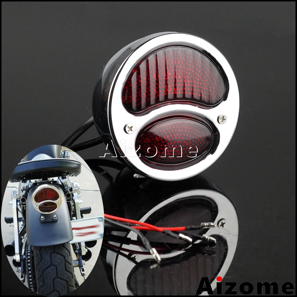 Chrome Red Motorcycle LED Tail Light For Harley Chopper Bobber Cafe Racer Duolamp Vintage Rear Stop Lamp Brake Light