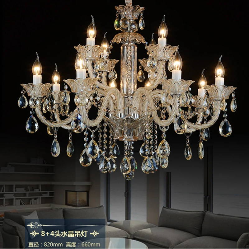 

European Candle Crystal Light Living Room Ceiling chandelier Hanging Modern Hotel Restaurant Bedroom Candle Lamp Champagne