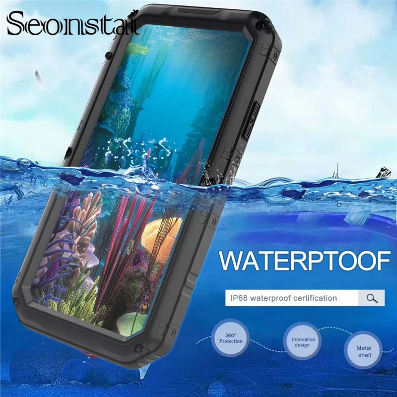 For iPhone XR IP68 Real Waterproof Metal Phone Case For iPhone X 8 7 Plus 6 6S Plus Shockproof Underwater Cases For iPhoneXS Max