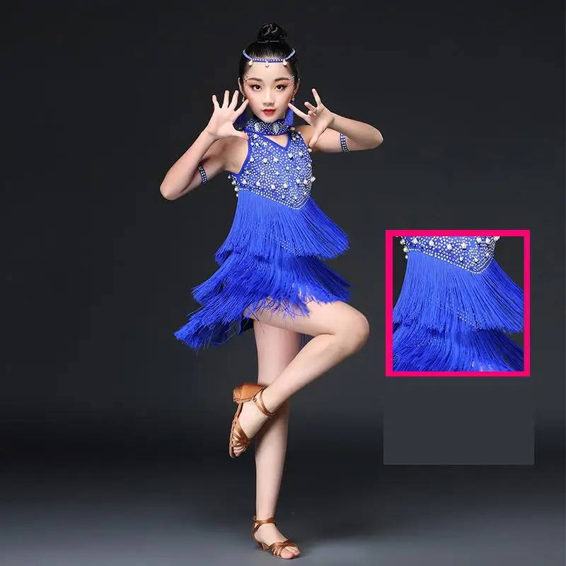 New Children Professional Sexy Latin Dance Dress For Girls Fringe Sequin Ballroom Dance Dresses Kids Modern Salsa Tango Costumes