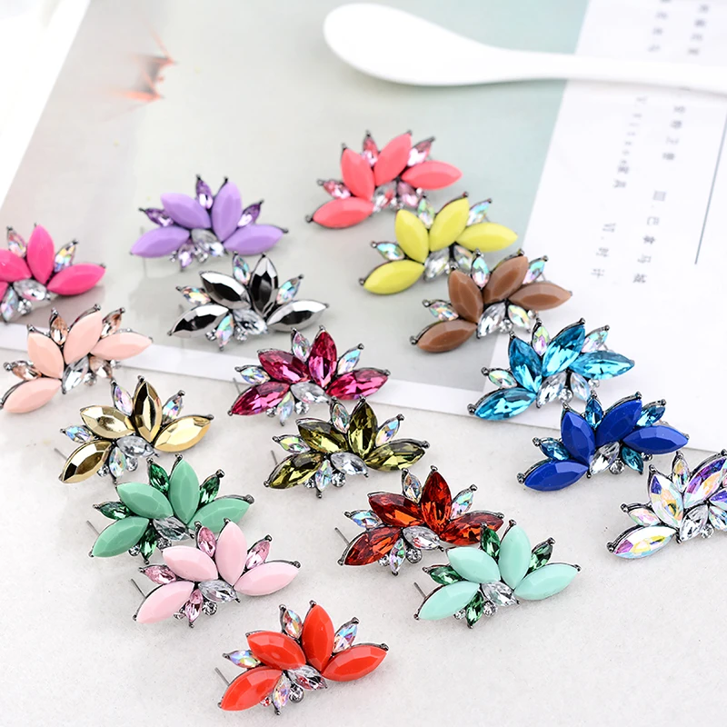 1 Pair Angle Wings Design Colorful Crystal Stone Women Stud Earrings Trendy Statement Party Jewelry for Girls Gift 2018 New