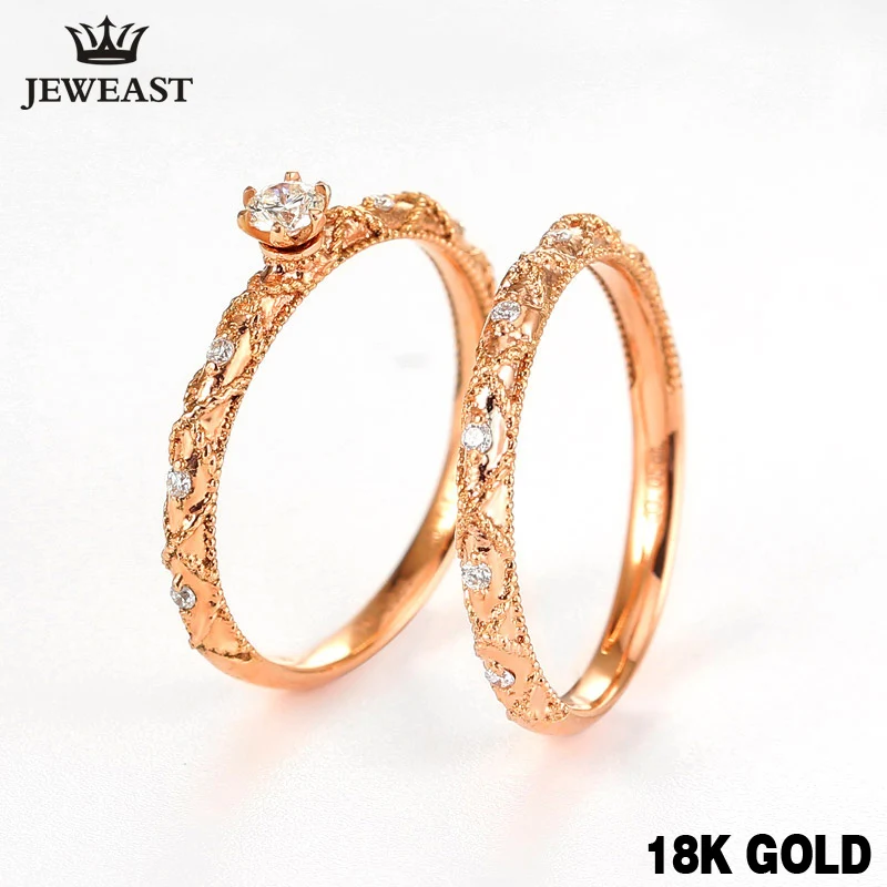 

18K Gold Diamond Ring Retro Wedding Propose Party Women Men Lady Miss Girl Gift Ring Role Natural Real Solid 750 Good Hot