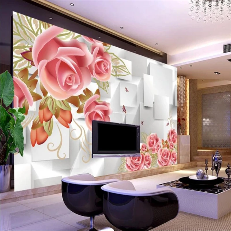 Decorative wallpaper Fashionable rose 3D box TV background decoration painting