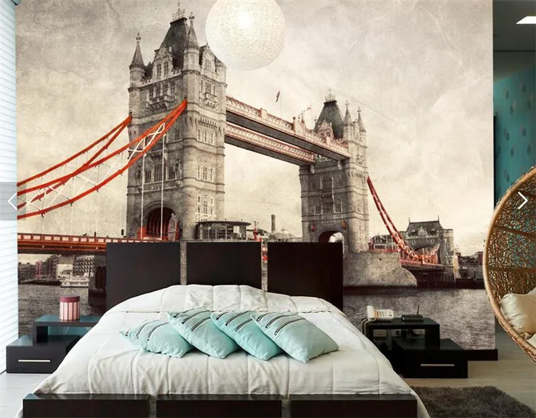 

Vintage photo wall paper london bridge European city landscape vinyl wallpaper rolls living room wall art decor murals