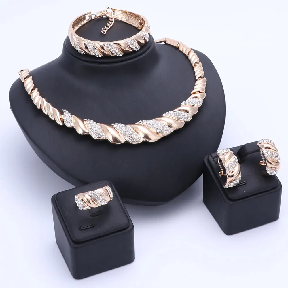 Fashion Women Dubai gold color Crystal Jewelry Sets Big Nigerian Wedding African Jewelry Sets African Beads Jewelry Sets