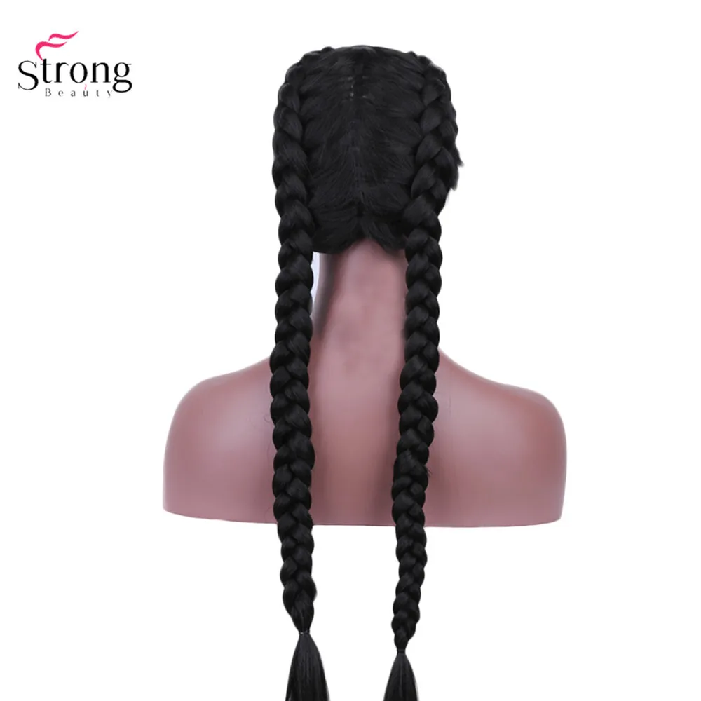 

StrongBeauty Two French Braid Hairstyles Lace Front Wigs for women Synthetic lace Wig Long Black With Baby Hair