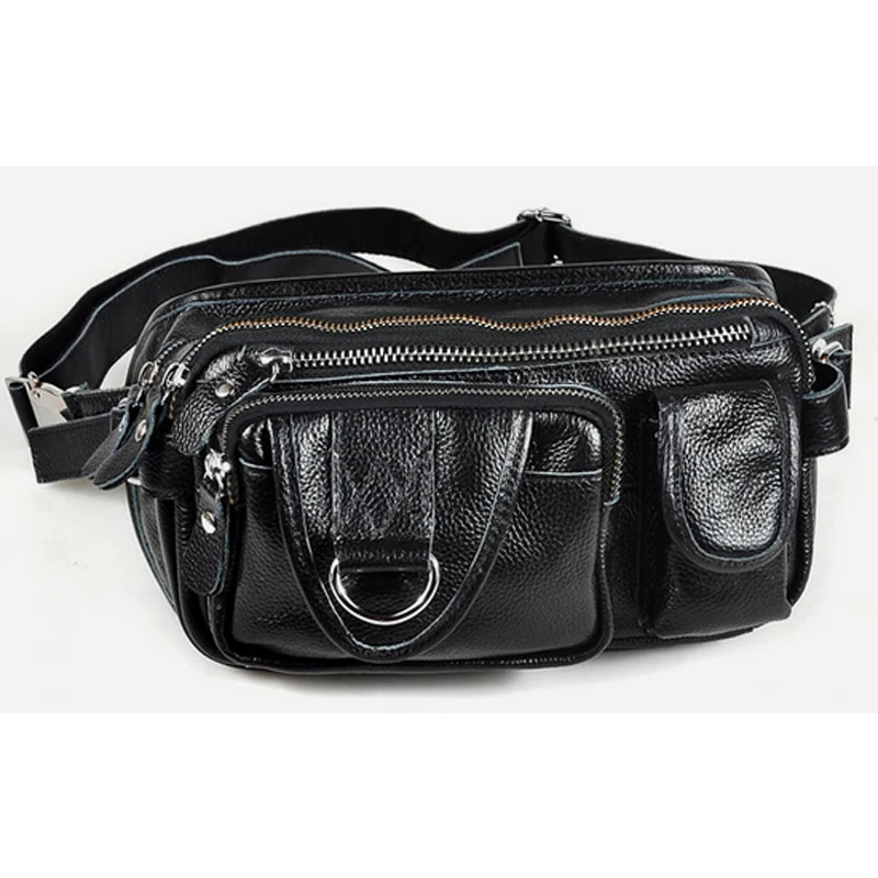 Fashion Men Genuine leather waist bag for men Waist Pack leather fanny pack waist pouch black male Belt Bag Money Belt