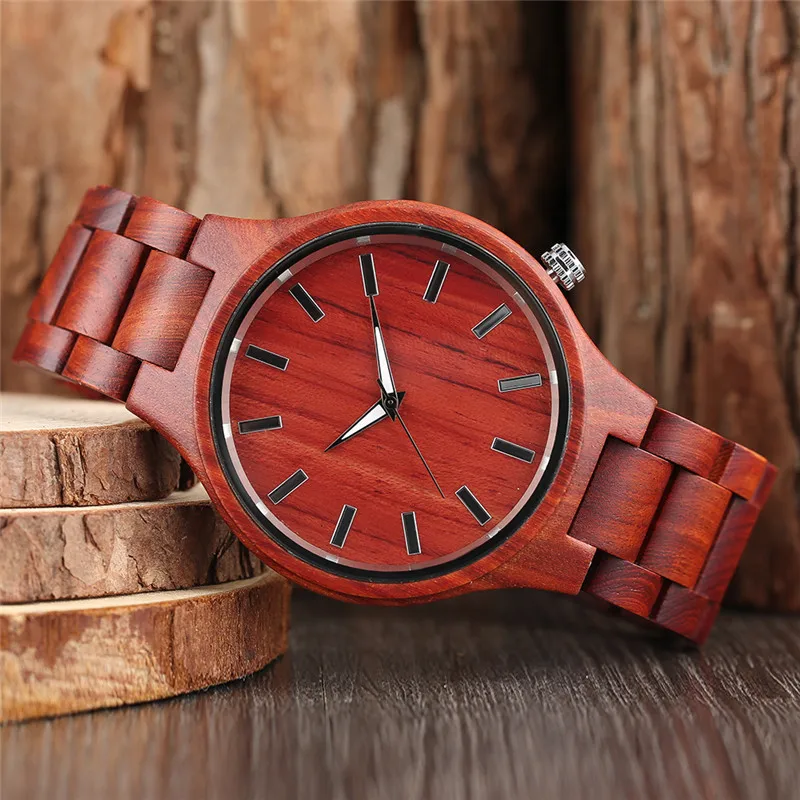 100% Nature Red Sandalwood Full Wooden Bangle Watches Simple Men\'s Handmade Wood Quartz-watch Bamboo Wrist Watch Reloj de madera