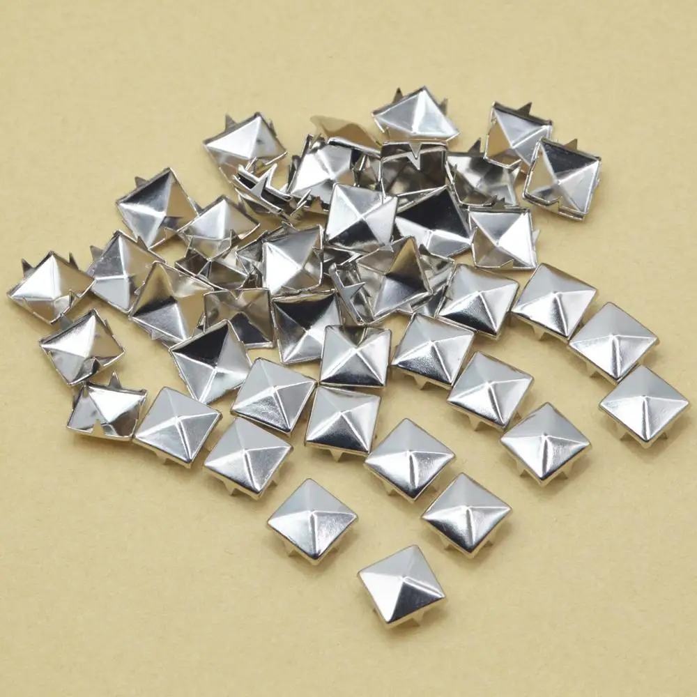 KALASO 100PCS 8mm/10mm/12mm Silver Pyramid Square Claw Nails Rivets Diy Craft Accessories Wholesale Leathercraft Bag Garment