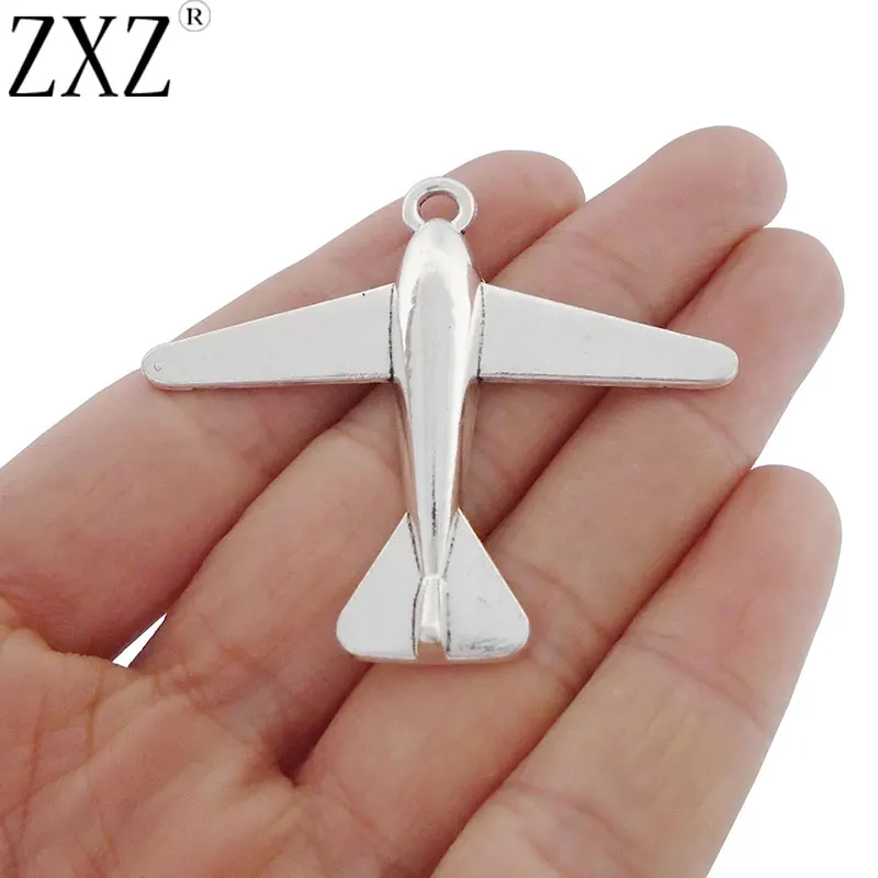 ZXZ 5pcs Antique Silver Large Aeroplane Airplane Plane Aviation Charms Pendants for Necklace Jewelry Making Findings 52x46mm