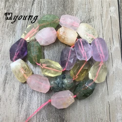 Mix Color Faceted Purple Amethysts Roses Quartz Green Prehnites Yellow Crystal Cut Nugget Loose Stone Drilled Beads MY1515